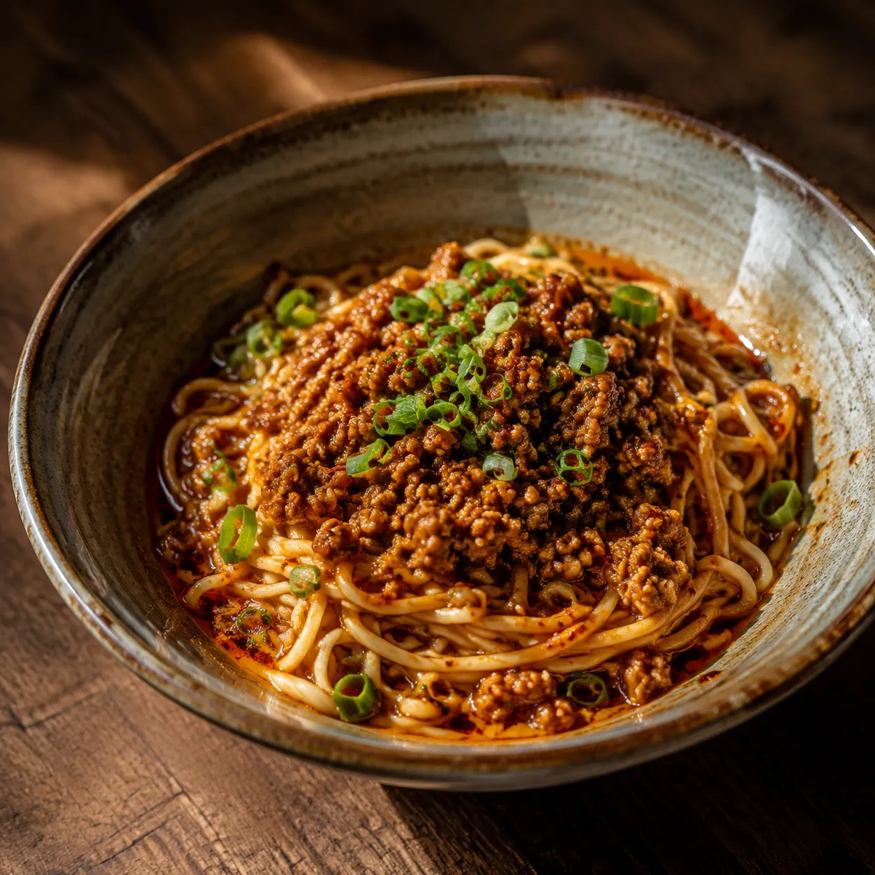 Dan Dan Noodles — Intensely savory with a deep sesame-tahini richness, cut by 