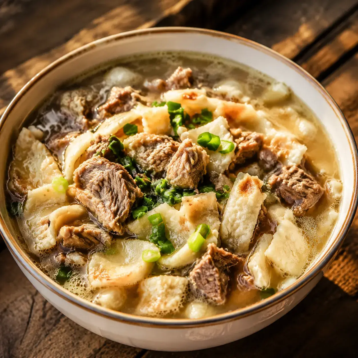Lamb Soup with Bread — Rich, aromatic lamb broth poured over hand-torn flatbread pi